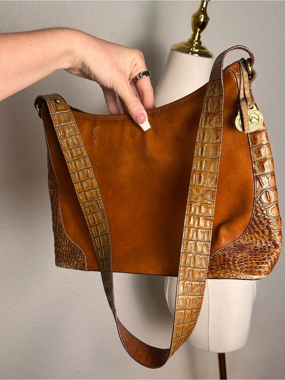 Brahmin Leather Shoulder Bag in Cognac Brown